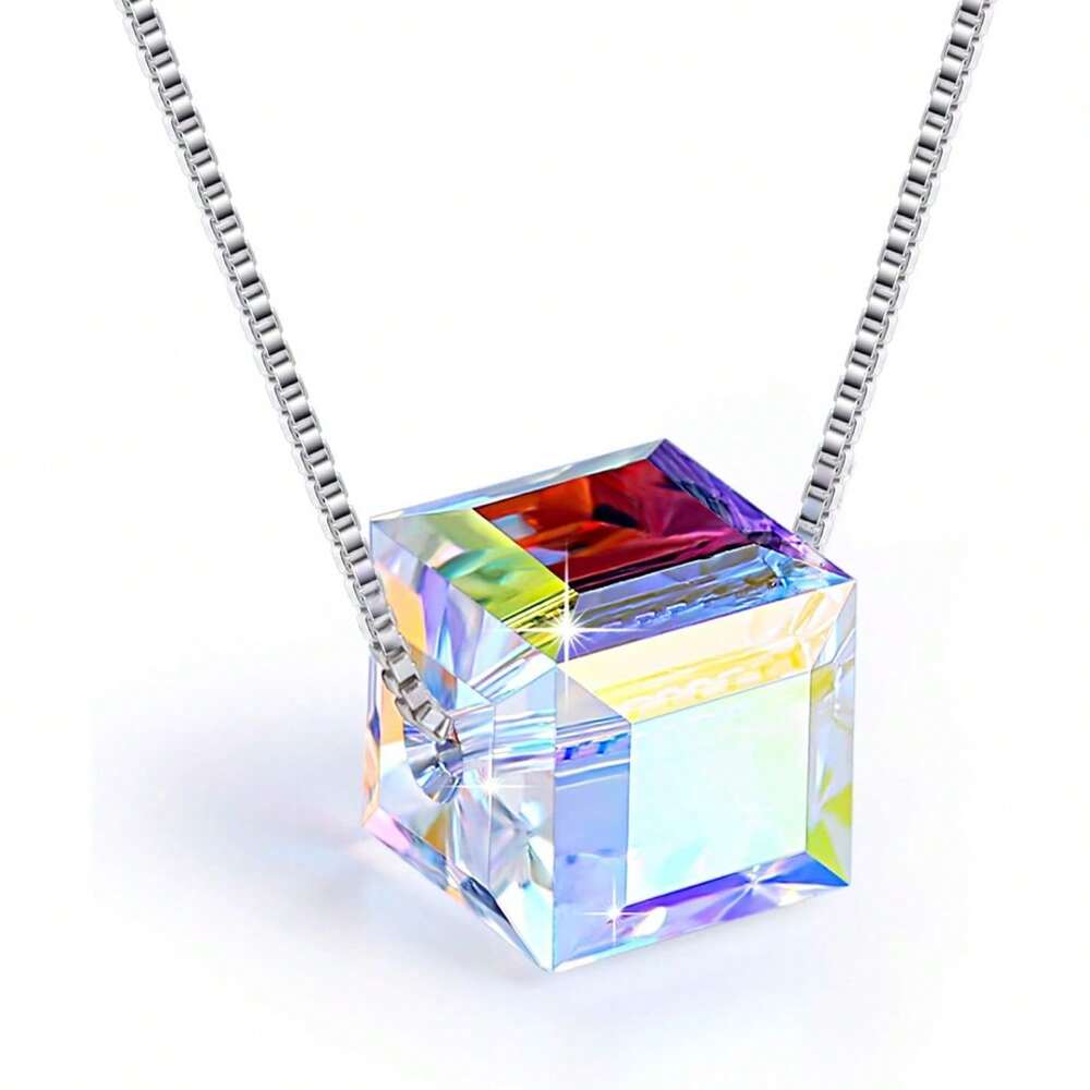 DS Free Shipping PLATO H Collar De Plata De Ley S925 Con Dije De Cubo De Cristales Para Mujer, Joyería única Con Exquisita Caja De Regalo, San Valentín, Día De La Madre Para Ella