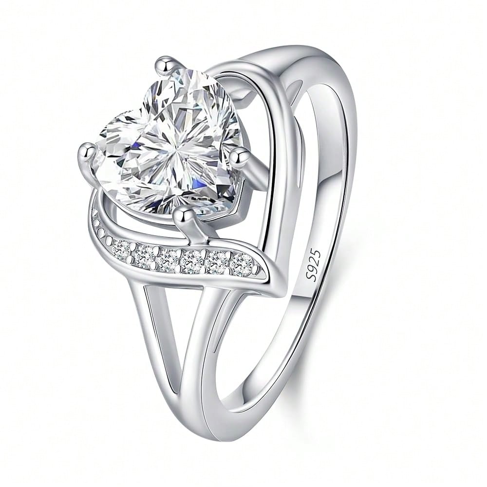Engagement Rings For Women AAA+ Heart Cubic Zirconia Promise Rings For Her Black Halloween Jewelry/1.5CT Moissanite Rings Women's Wedding Statement Ring Birthday Gifts For Women, Size 5-9-7637