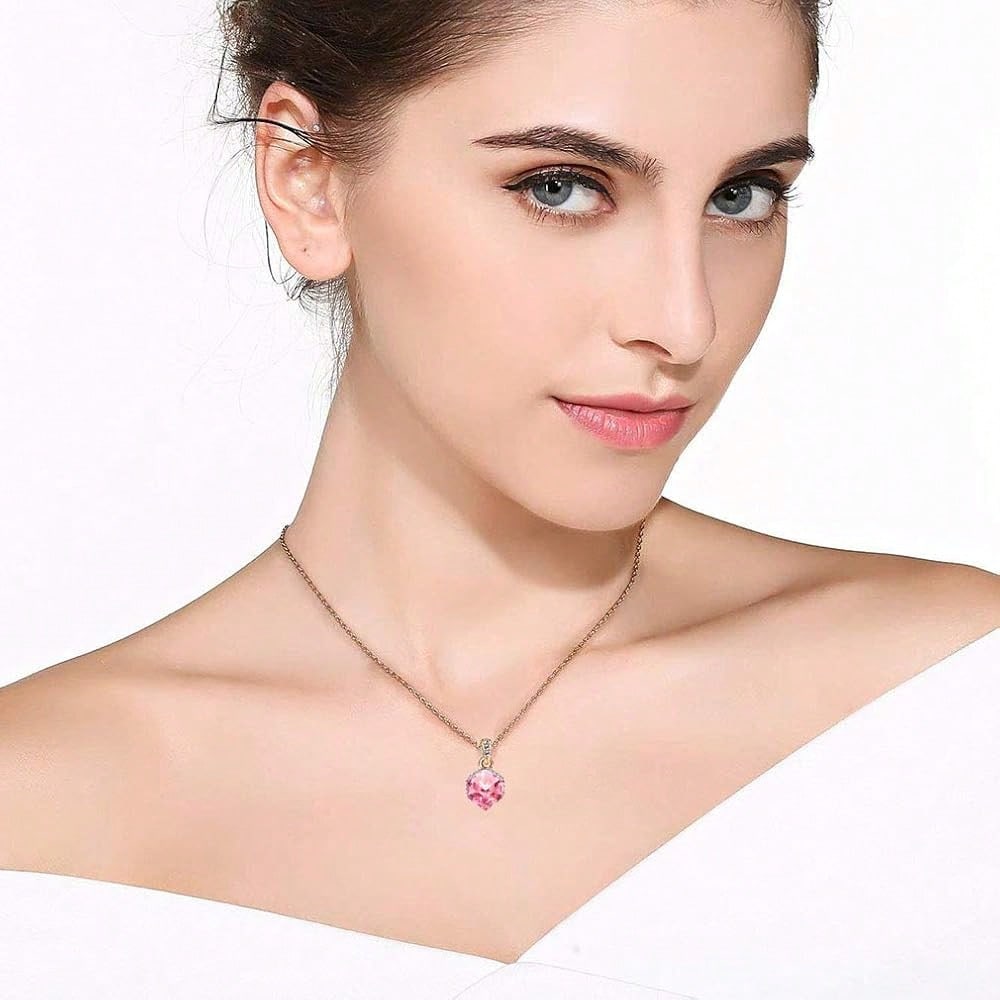 EVEVIC Color Changing Cubic Austrian Crystal Pendant Necklaces For Women 14K Gold Plated Hypoallergenic Jewelry-4056