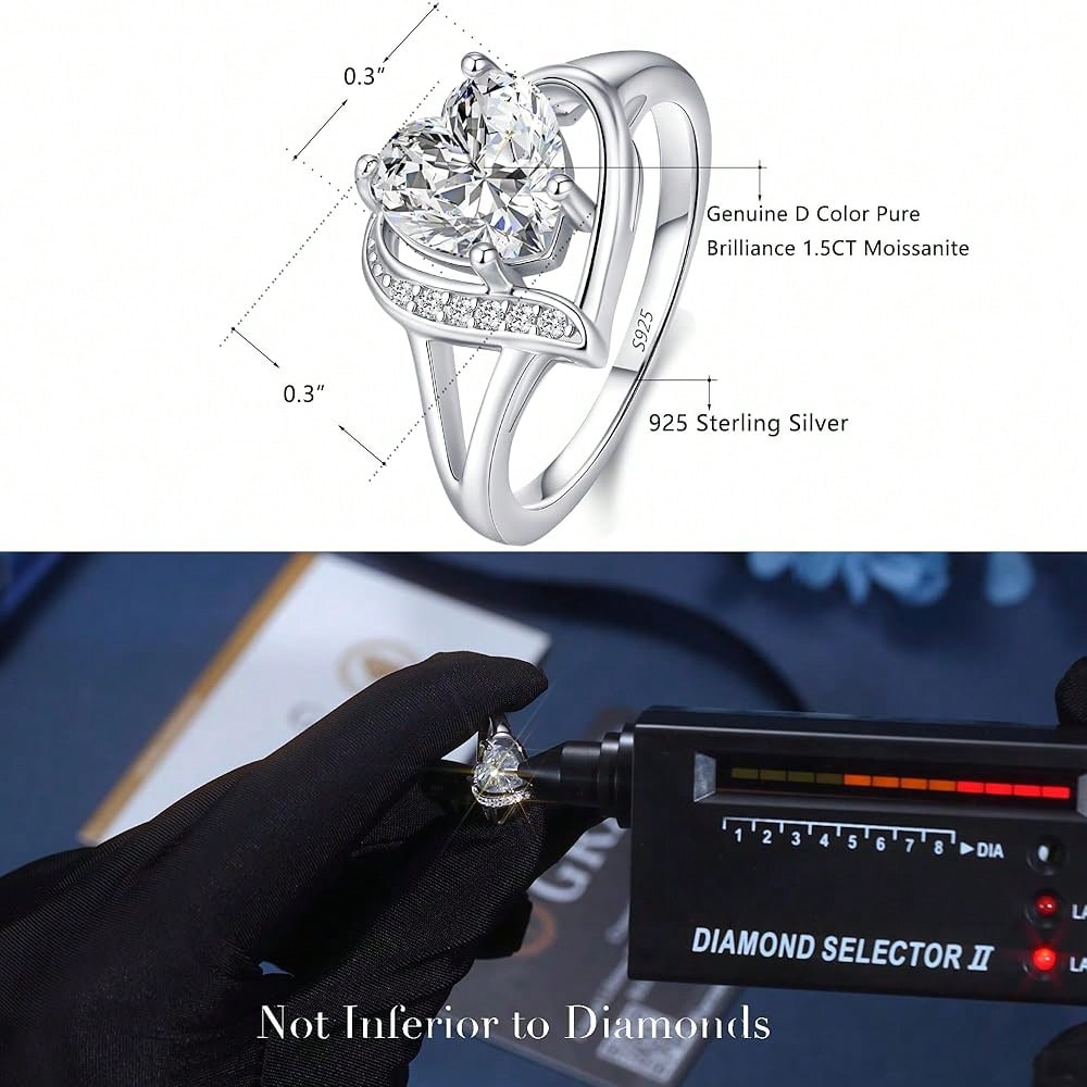 Engagement Rings For Women AAA+ Heart Cubic Zirconia Promise Rings For Her Black Halloween Jewelry/1.5CT Moissanite Rings Women's Wedding Statement Ring Birthday Gifts For Women, Size 5-9-7637