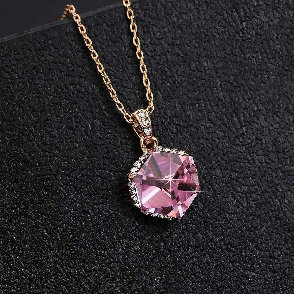 EVEVIC Color Changing Cubic Austrian Crystal Pendant Necklaces For Women 14K Gold Plated Hypoallergenic Jewelry-4056