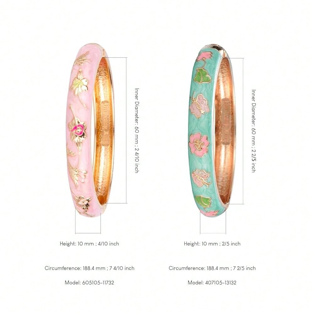 UJOY Cloisonne Bracelet Butterfly Gold Hinge Cuff Bangle Enameled Jewelry Flower Bracelets For Women Gift Box 55A114-7504