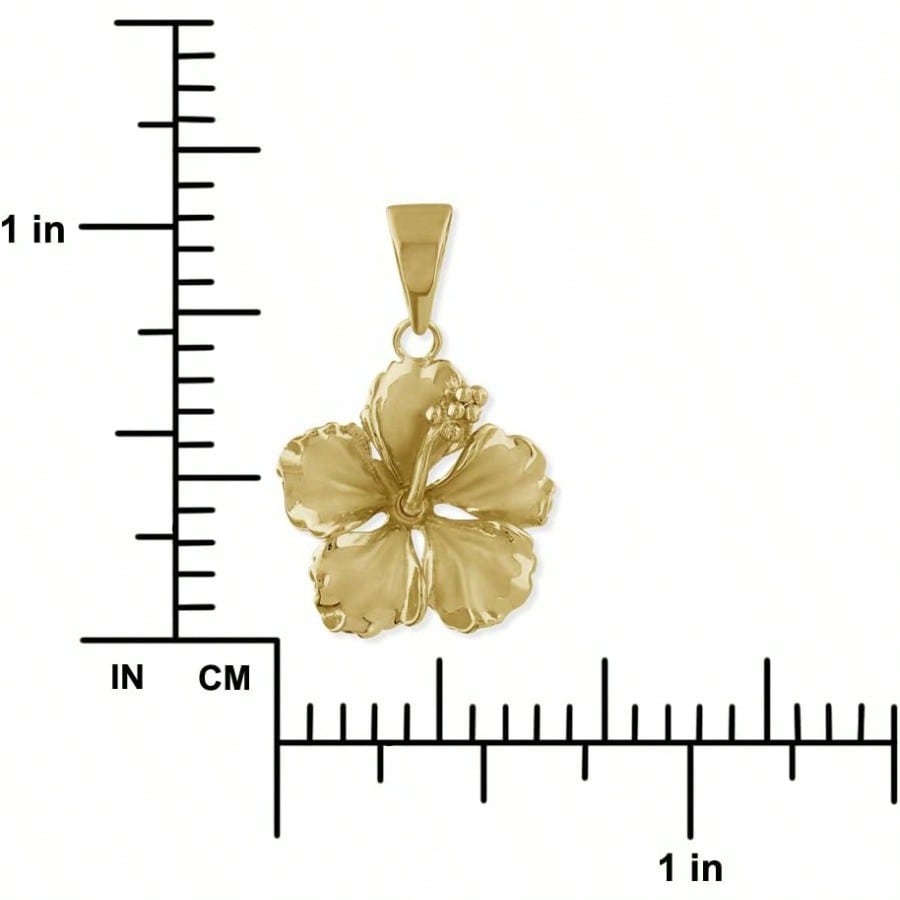 RK--Sterling Silver 17mm Hibiscus Pendant Necklace 16+2" Extender