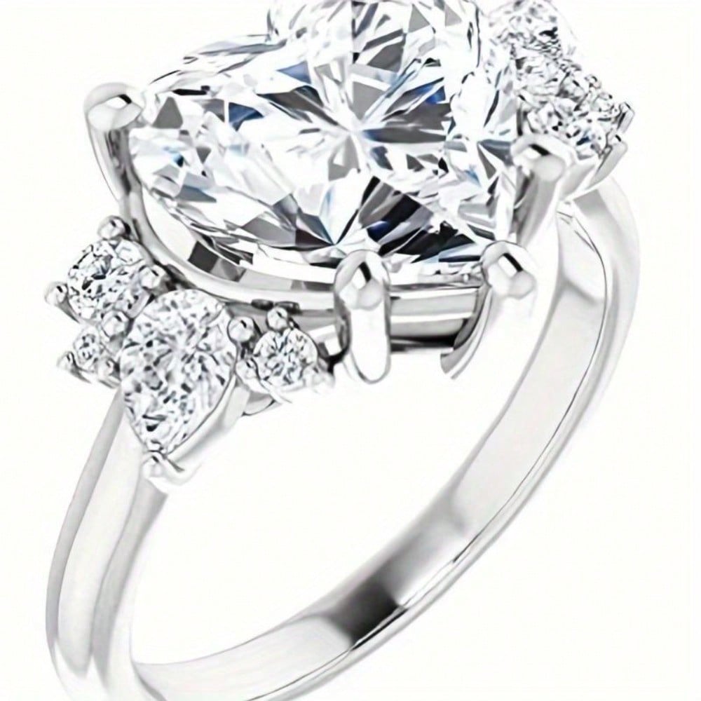 5CT Heart-Shaped Colorless Moissamite Engagement Ring, Wedding Bride Ring, Eternal Sterling 925 Silver Solid Anniversary Promise Ring