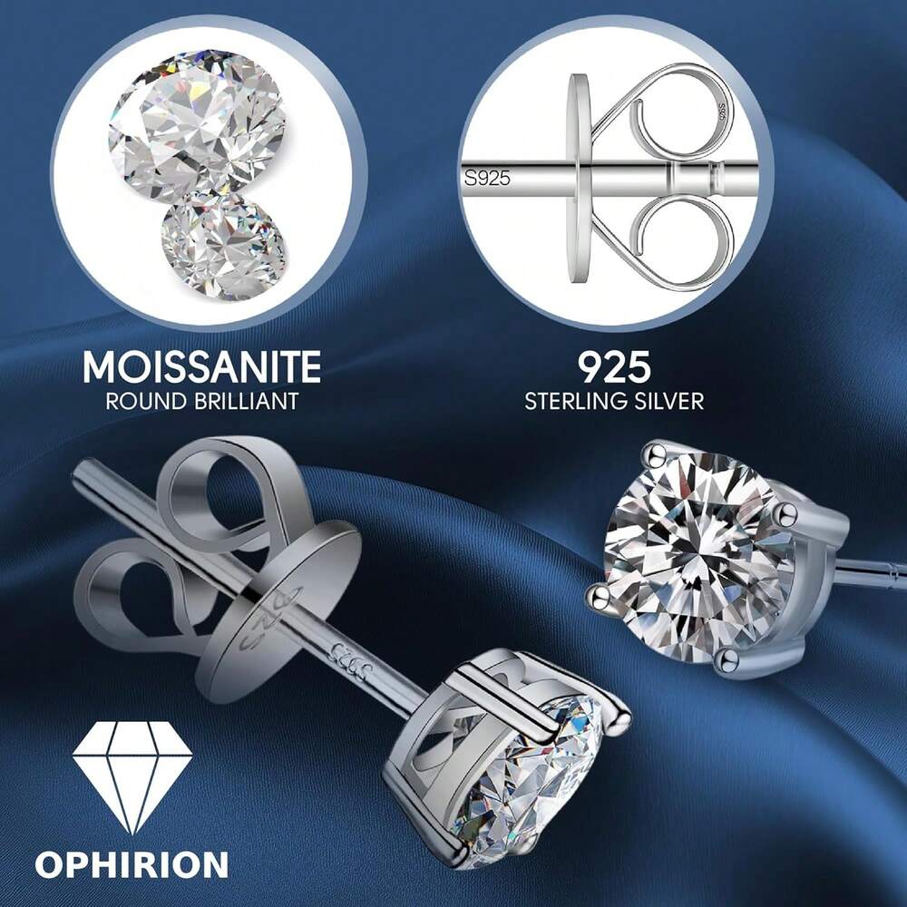EWAJFBVMoissanite Stud Earrings Women & Men – 1.0 & 1.6 CTW Round Cut, Clarity Lab-Created – 925 Sterling Silver With White Gold Plating – Hypoallergenic, GRA Certified