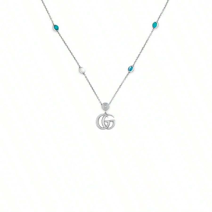 Gucci Gucci Mother-Of-Pearl And Topaz Double G Pendant Necklace 925 Silver Necklace For Women, Silver, Suitable For Daily Use In Spring, Summer, Autumn And Winter YBB527399001