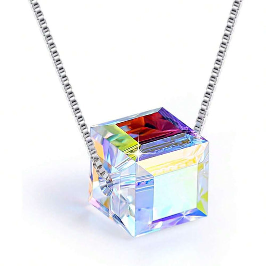 DS Free Shipping PLATO H Collar De Plata De Ley S925 Con Dije De Cubo De Cristales Para Mujer, Joyería única Con Exquisita Caja De Regalo, San Valentín, Día De La Madre Para Ella