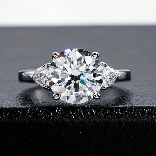BRILLAR4.6 Car Moissanite Ring Main Stone 4 Carat D-Color Moissanite 925 Silvery Ladies 'ring Engagement Wedding Anniversary Valentine's Day Gift Suitable For Daily Wear Holiday Wedding Occasions Low Sensitivity
