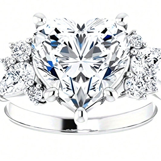 5CT Heart-Shaped Colorless Moissamite Engagement Ring, Wedding Bride Ring, Eternal Sterling 925 Silver Solid Anniversary Promise Ring