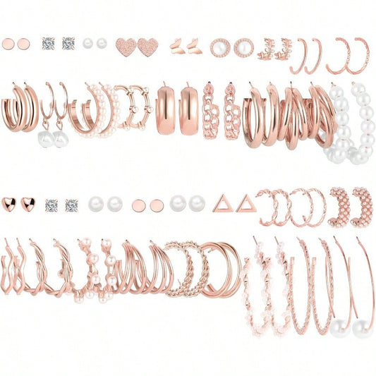 Fashion EarringFAXHION 36 Pairs Gold Earrings Set For Women Fashion Pearl Chain Link Stud Drop Dangle Earrings Multipack Hoop Earring Packs Hypoallergenic Earrings For Birthday Party Jewelry