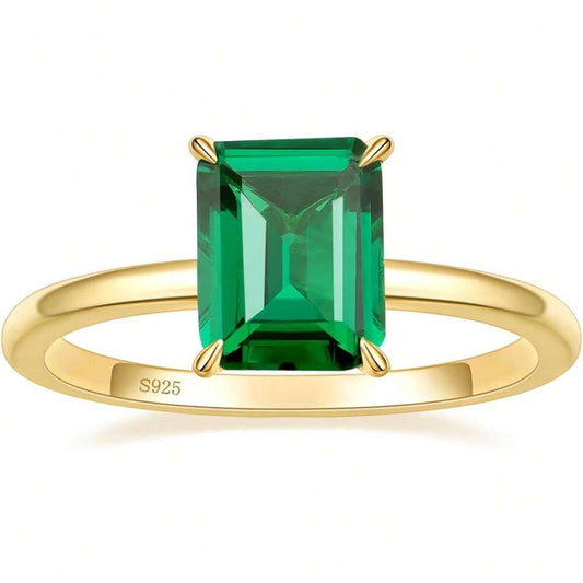 925 Sterling Silver Engagement Rings For Women Solitaire Created Green Emerald Simple Wedding Band Promise Rings For Her Size 4-11