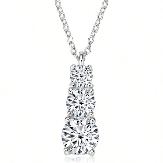 RK--Moissanite Pendant Necklace 925 Sterling Silver Necklaces For Women 3 Stone Pendant 18 To 20 Inch Jewelry Gifts