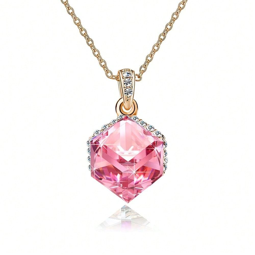 EVEVIC Color Changing Cubic Austrian Crystal Pendant Necklaces For Women 14K Gold Plated Hypoallergenic Jewelry-4056