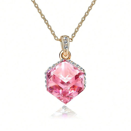 EVEVIC Color Changing Cubic Austrian Crystal Pendant Necklaces For Women 14K Gold Plated Hypoallergenic Jewelry-4056
