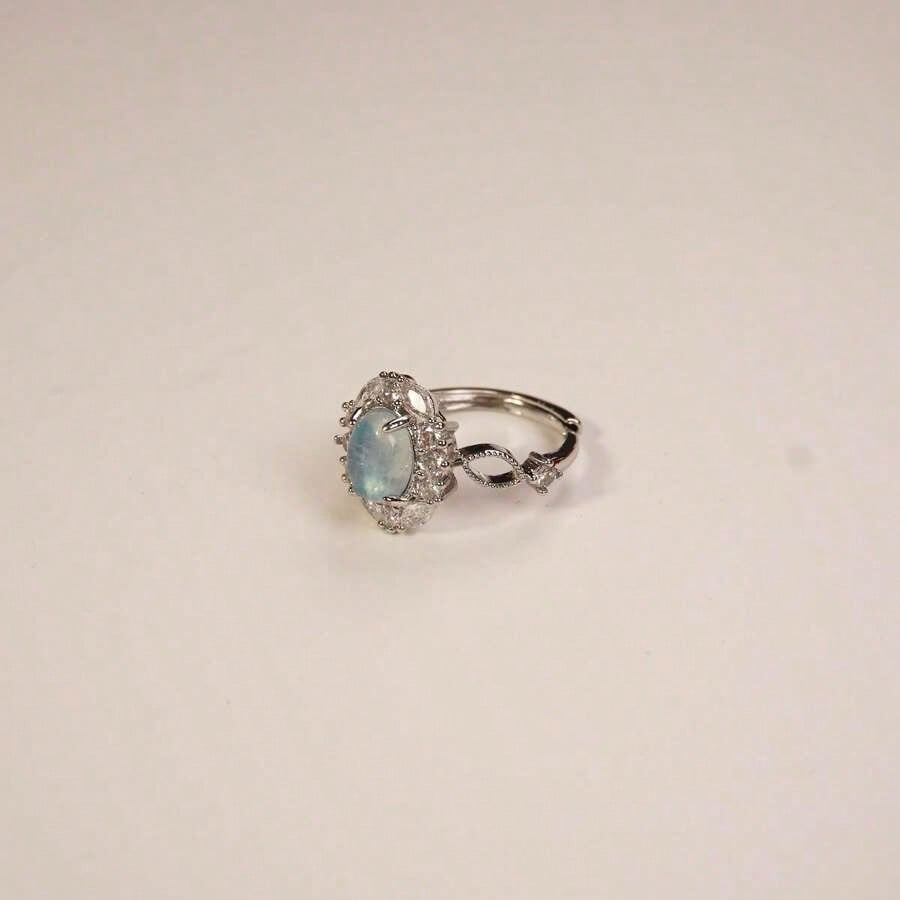Light Blue Gemstone Ring Women's Open Adjustable Ring Suitable Daily Wear And Giving