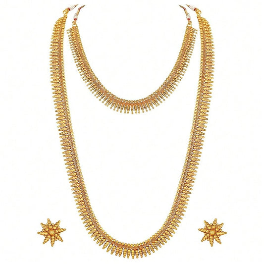 Aheli Gold Plated  Choker Long Necklace And Earrings Set Maharani Haar Jewellery Set Gift For Women-1818
