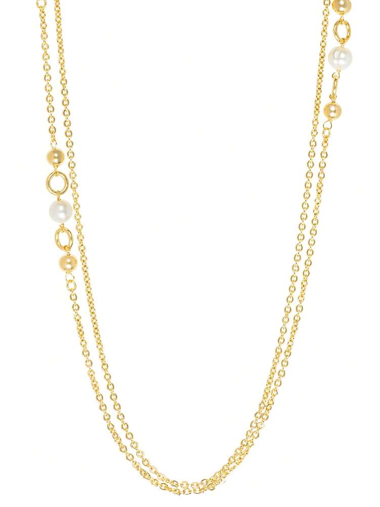 BRONZORO, 18KT GOLD ON BRONZE, MADE IN ITALY, DOUBLE STRAND 36" PEARL AND BEAD NECKLACE