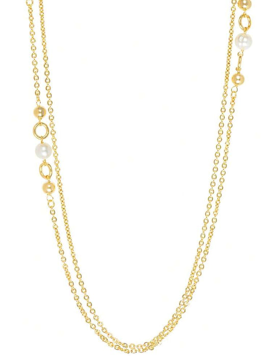 BRONZORO, 18KT GOLD ON BRONZE, MADE IN ITALY, DOUBLE STRAND 36" PEARL AND BEAD NECKLACE