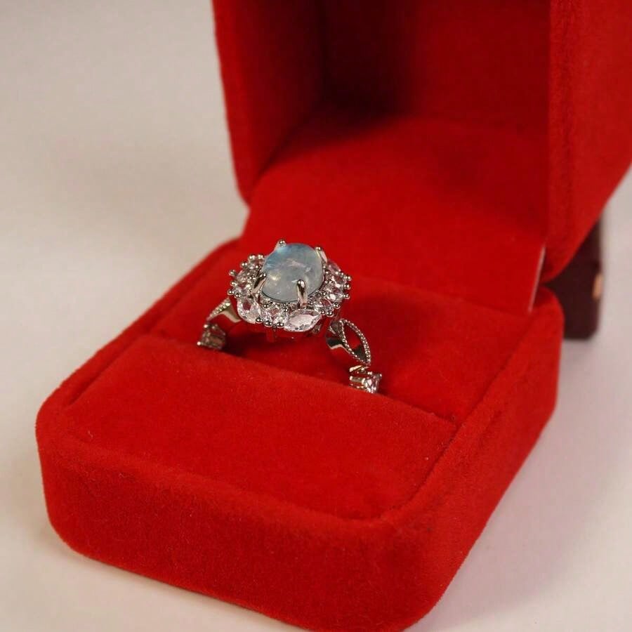 Light Blue Gemstone Ring Women's Open Adjustable Ring Suitable Daily Wear And Giving
