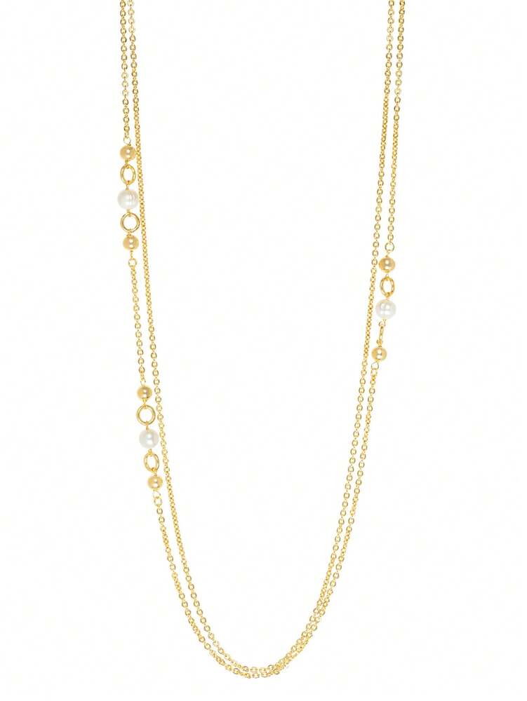 BRONZORO, 18KT GOLD ON BRONZE, MADE IN ITALY, DOUBLE STRAND 36" PEARL AND BEAD NECKLACE