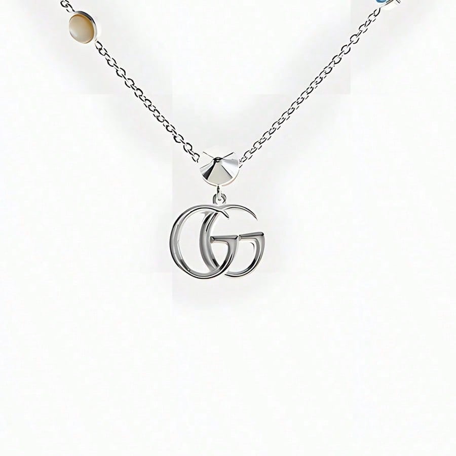 Gucci Gucci Mother-Of-Pearl And Topaz Double G Pendant Necklace 925 Silver Necklace For Women, Silver, Suitable For Daily Use In Spring, Summer, Autumn And Winter YBB527399001
