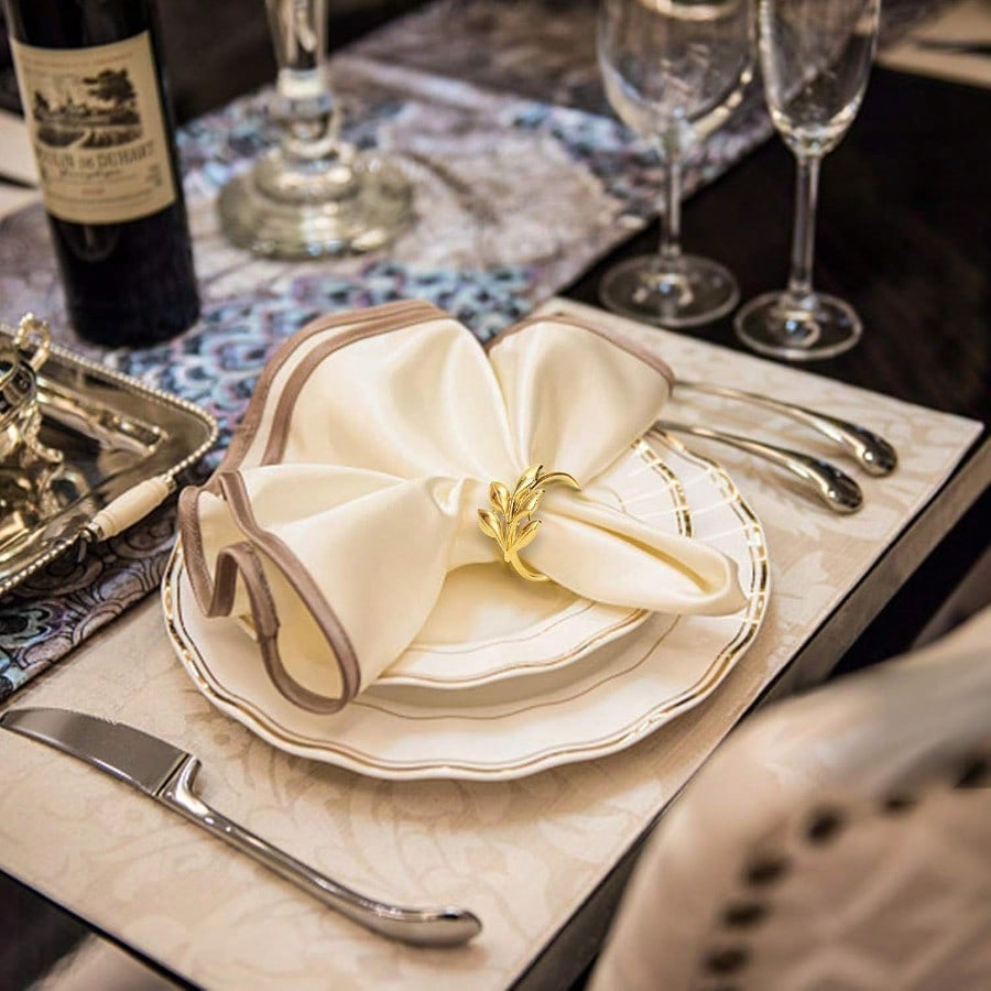 KPOSIYA Set Of 100 Leaf Napkin Rings Metal Gold Napkin Holder Table Napkin Rings For Thanksgiving Day Christmas Dinning Table Parties Everyday Ye ZiGold 100
