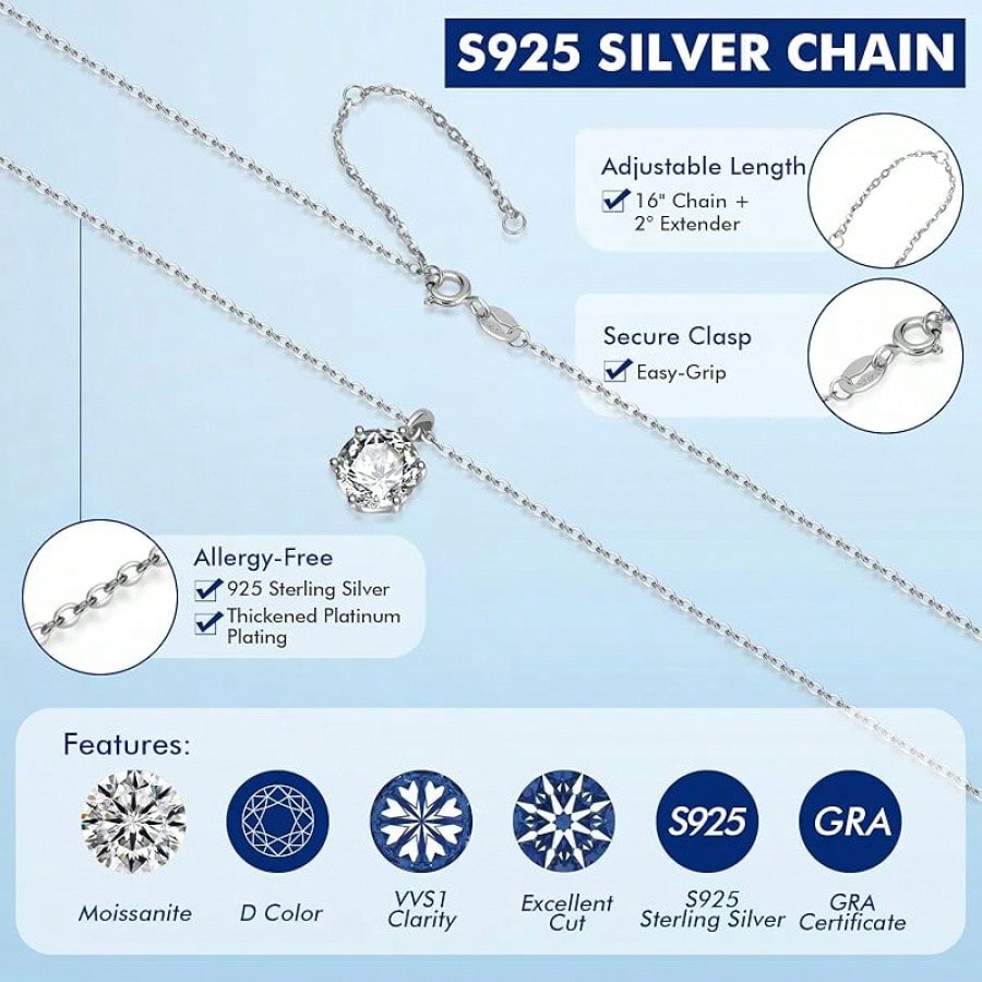 Moissanite Pendant Necklace In 925 Sterling Silver, 1-5CT