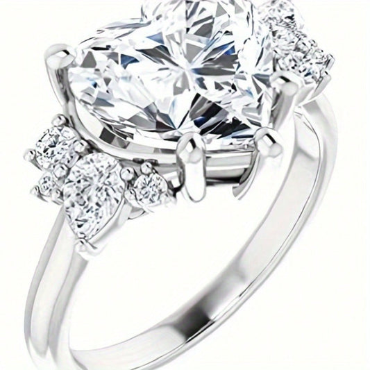 5CT Heart-Shaped Colorless Moissamite Engagement Ring, Wedding Bride Ring, Eternal Sterling 925 Silver Solid Anniversary Promise Ring