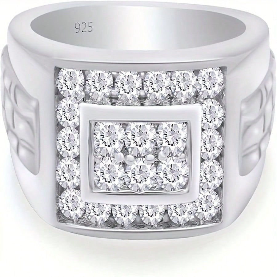 1pc S925 925 Silver Set 1 Carat Moissanite Ring, A Men's Hip-Hop Retro Fashion And Noble Ring, Suitable For Daily Parties, Birthday Parties And Other Life Scenarios. It Is A Gift For Friends, Family, Couples And Anniversaries