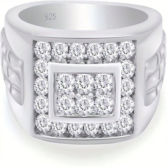 1pc S925 925 Silver Set 1 Carat Moissanite Ring, A Men's Hip-Hop Retro Fashion And Noble Ring, Suitable For Daily Parties, Birthday Parties And Other Life Scenarios. It Is A Gift For Friends, Family, Couples And Anniversaries