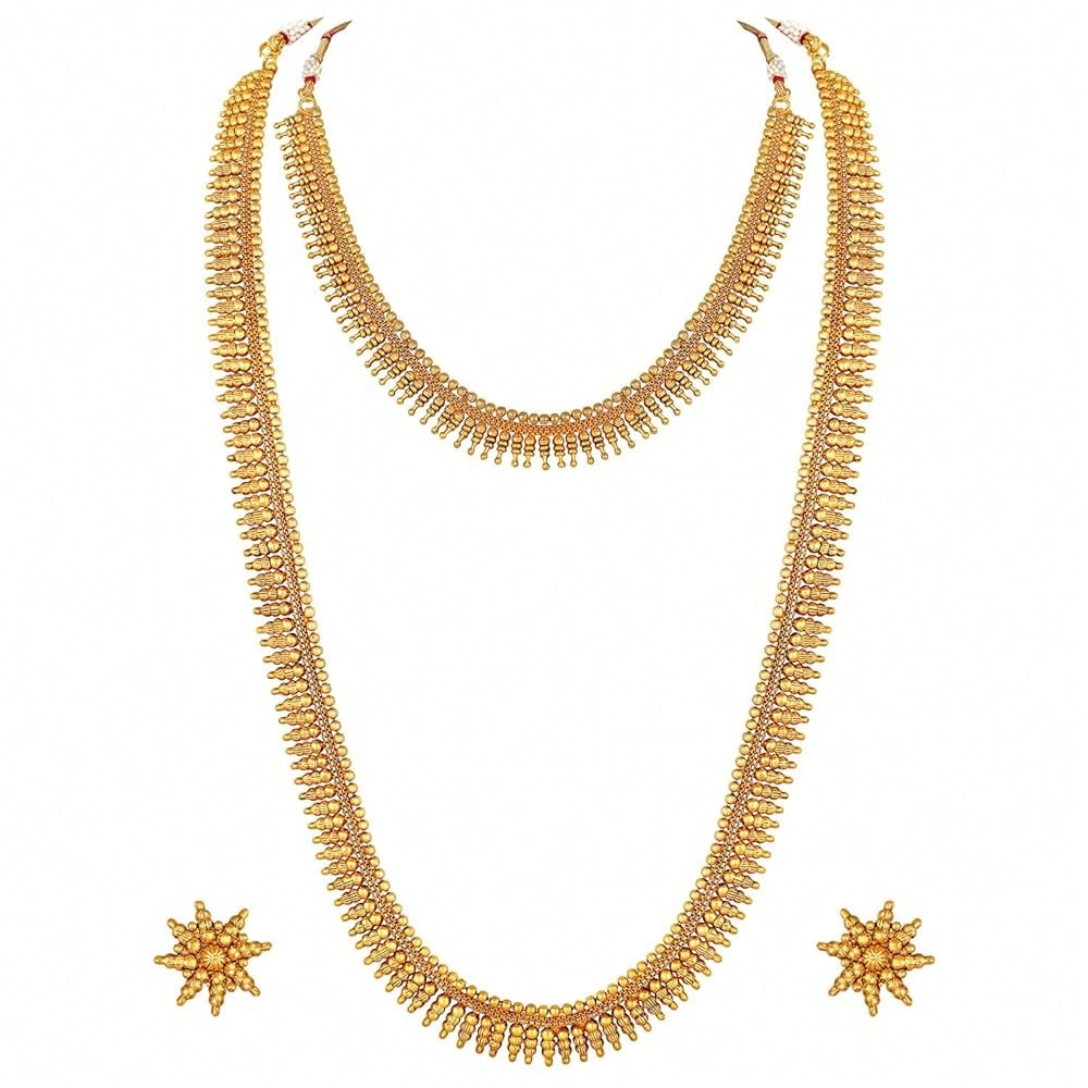 Aheli Gold Plated  Choker Long Necklace And Earrings Set Maharani Haar Jewellery Set Gift For Women-1818