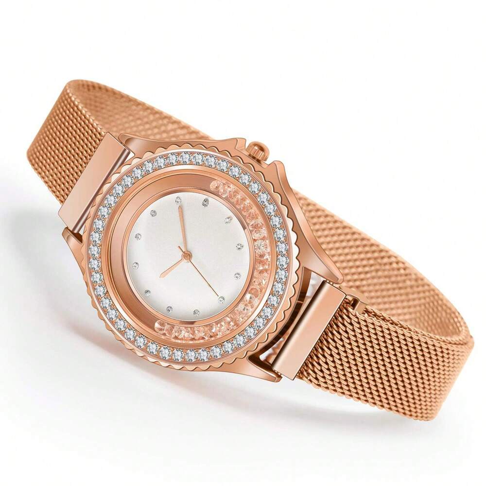 Gift For Mom Women's Jewelry Set, 4-Piece Set Rose Gold Watch Necklace Earrings Bracelet Women's Jewelry Set Birthday Gift Mom's Birthday Gift Mom's Gift For Grandma, Wife, Girlfriend