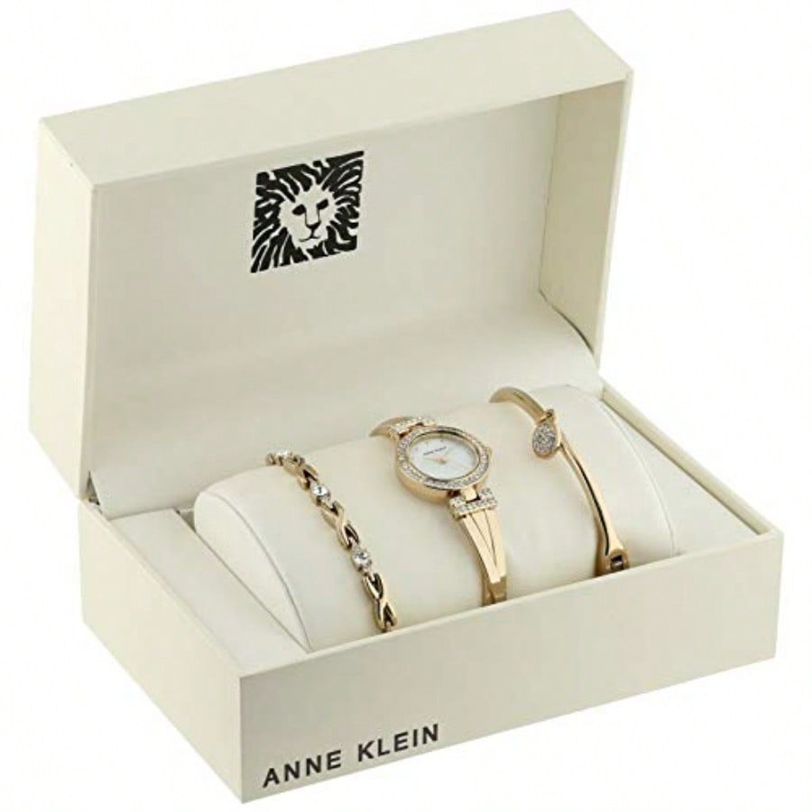 Women's Premium Crystal Accented Bangle Watch And Bracelet Set Holiday Gift