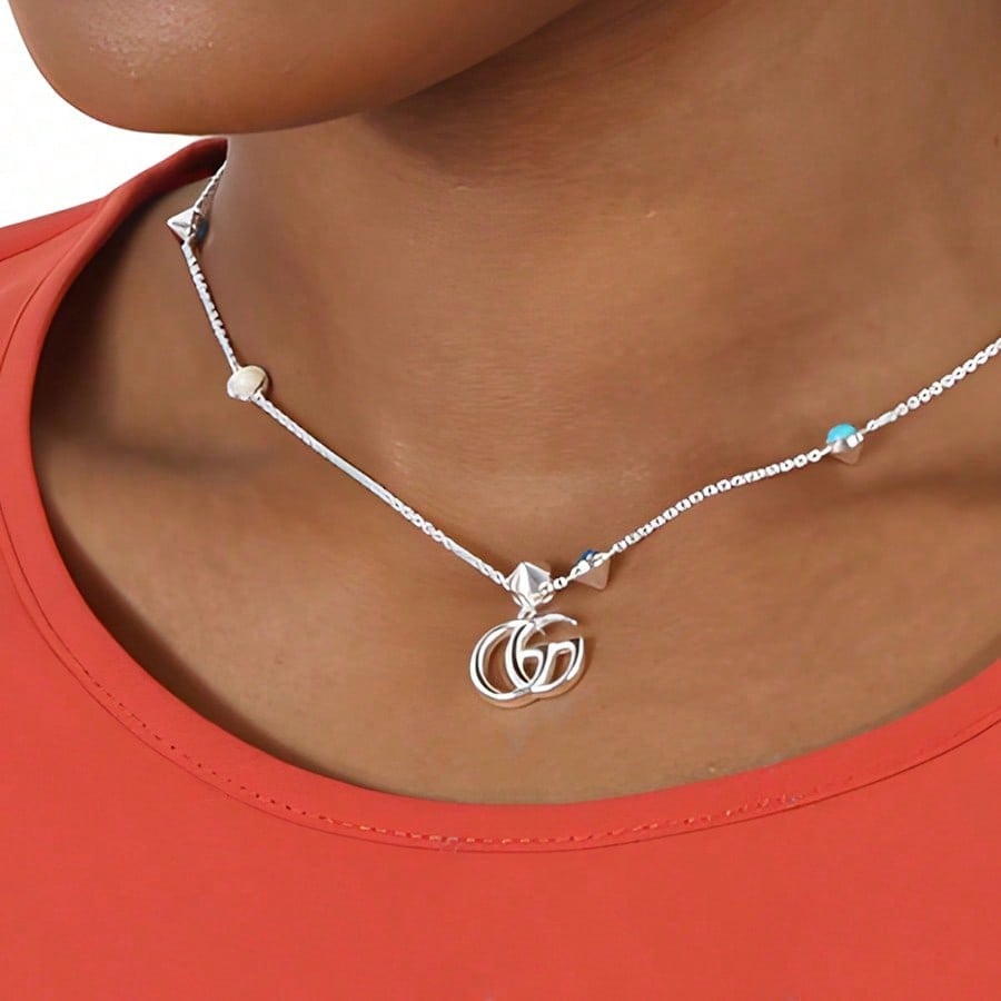 Gucci Gucci Mother-Of-Pearl And Topaz Double G Pendant Necklace 925 Silver Necklace For Women, Silver, Suitable For Daily Use In Spring, Summer, Autumn And Winter YBB527399001