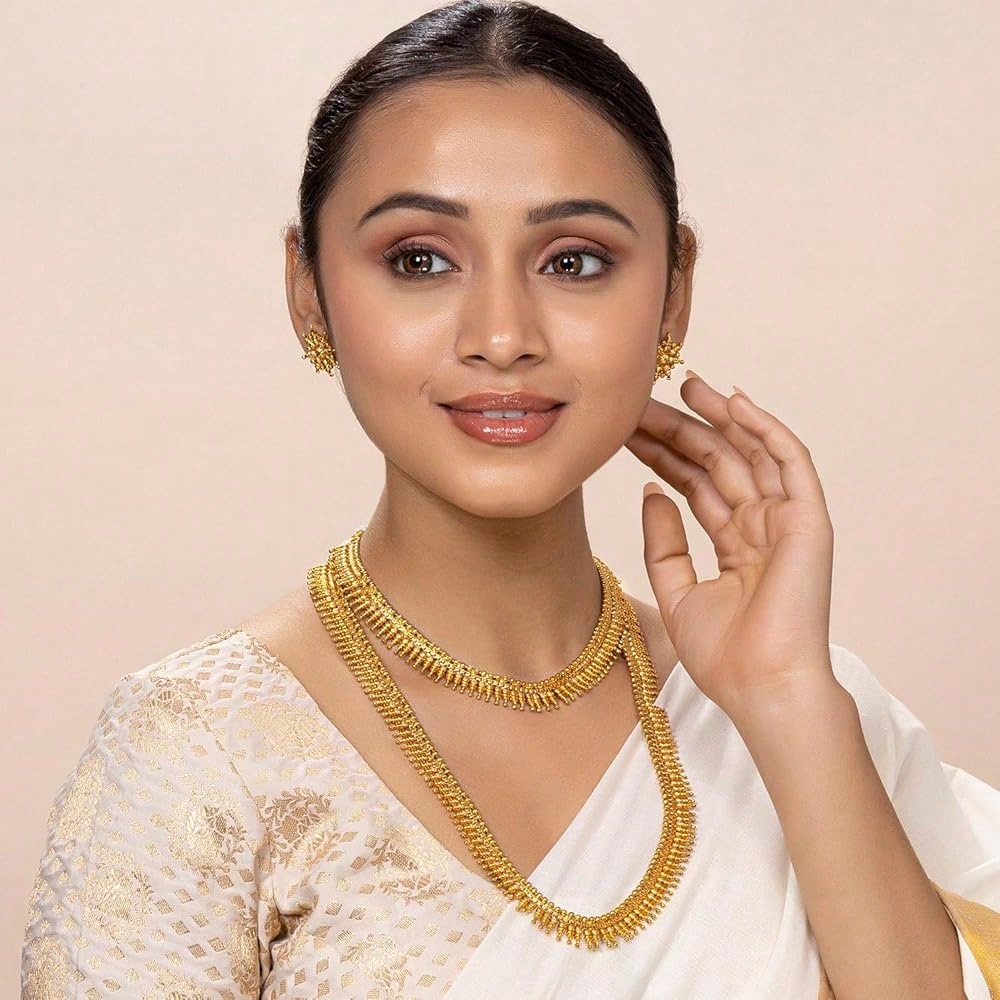 Aheli Gold Plated  Choker Long Necklace And Earrings Set Maharani Haar Jewellery Set Gift For Women-1818
