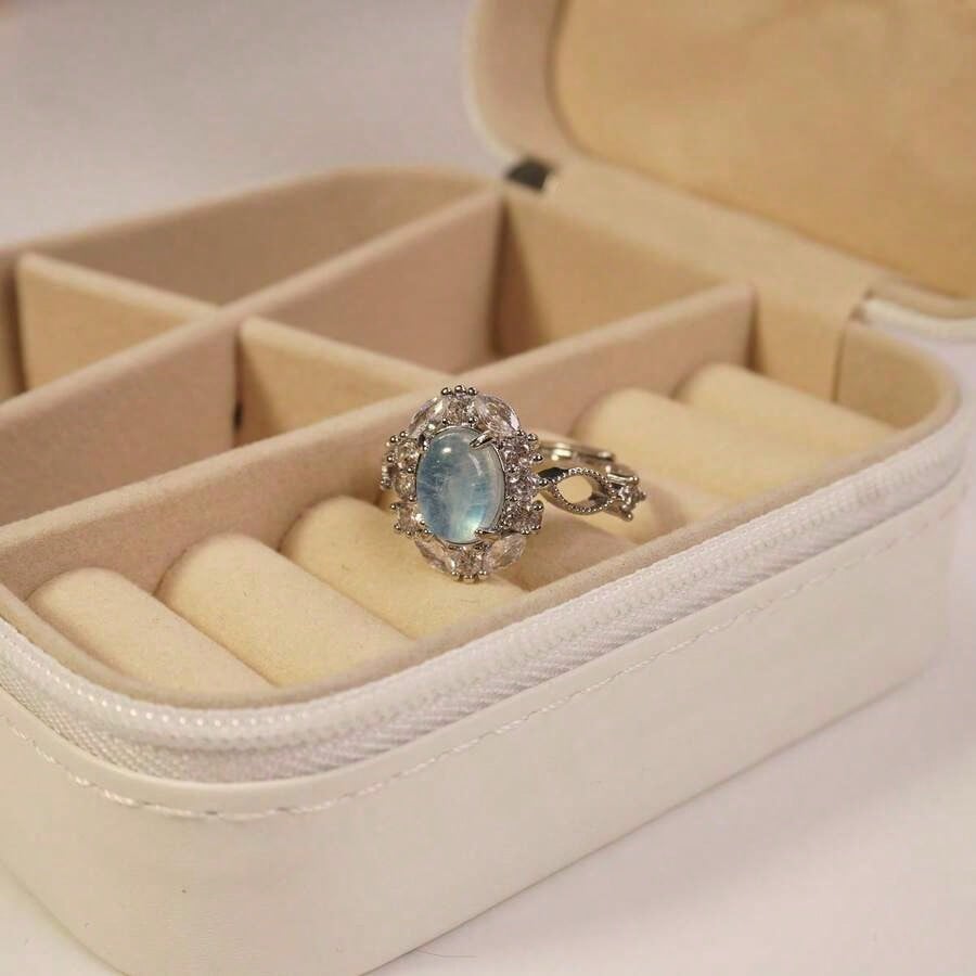 Light Blue Gemstone Ring Women's Open Adjustable Ring Suitable Daily Wear And Giving