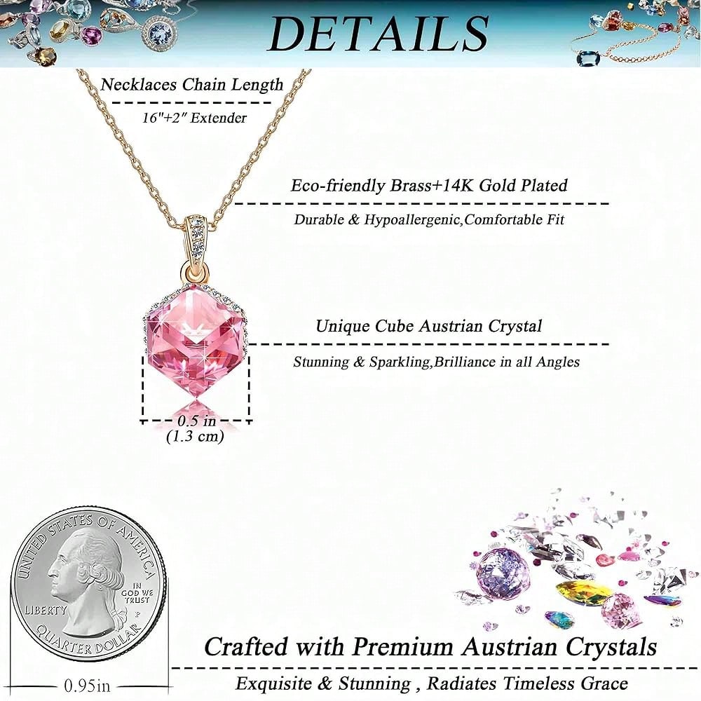 EVEVIC Color Changing Cubic Austrian Crystal Pendant Necklaces For Women 14K Gold Plated Hypoallergenic Jewelry-4056