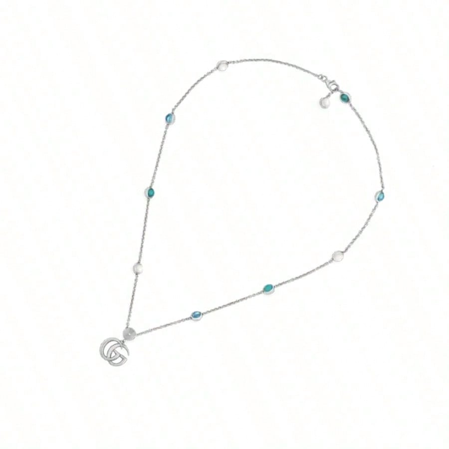 Gucci Gucci Mother-Of-Pearl And Topaz Double G Pendant Necklace 925 Silver Necklace For Women, Silver, Suitable For Daily Use In Spring, Summer, Autumn And Winter YBB527399001