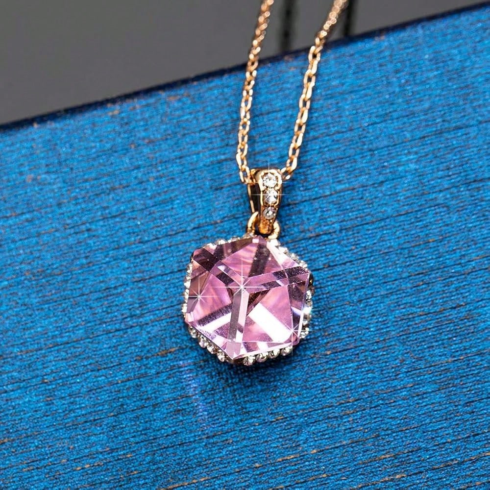 EVEVIC Color Changing Cubic Austrian Crystal Pendant Necklaces For Women 14K Gold Plated Hypoallergenic Jewelry-4056