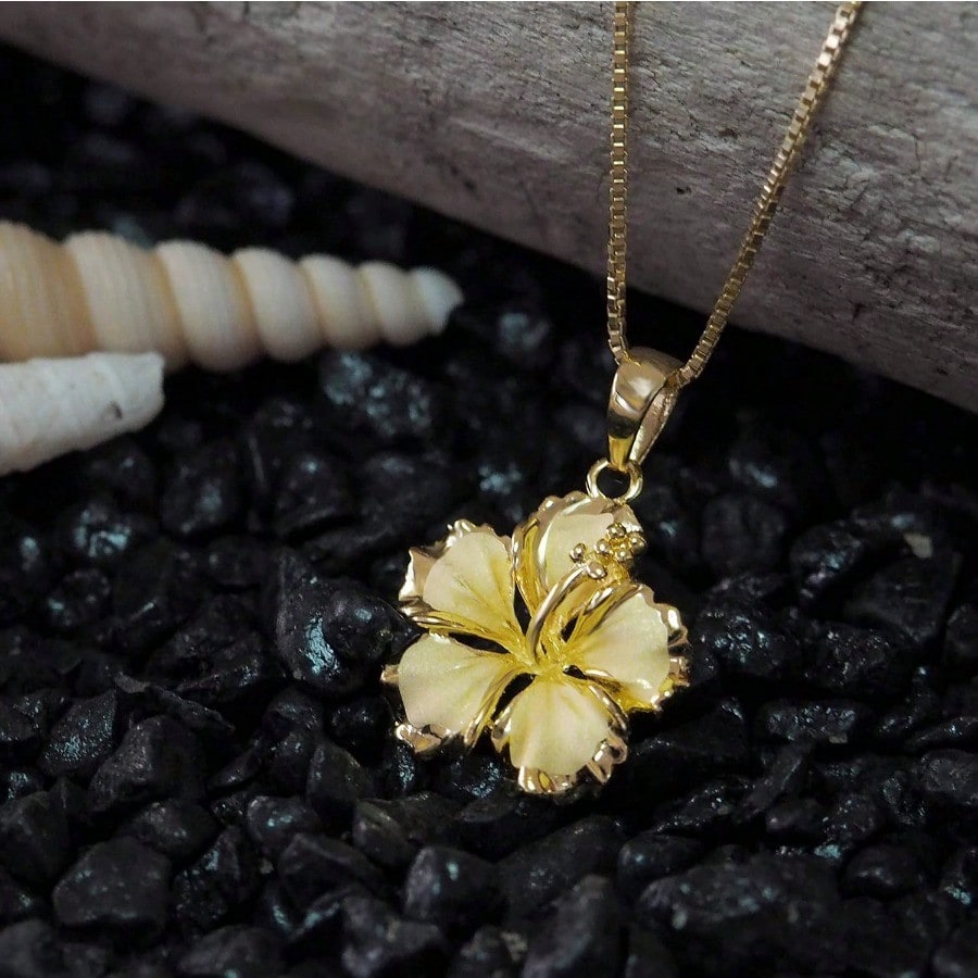 RK--Sterling Silver 17mm Hibiscus Pendant Necklace 16+2" Extender