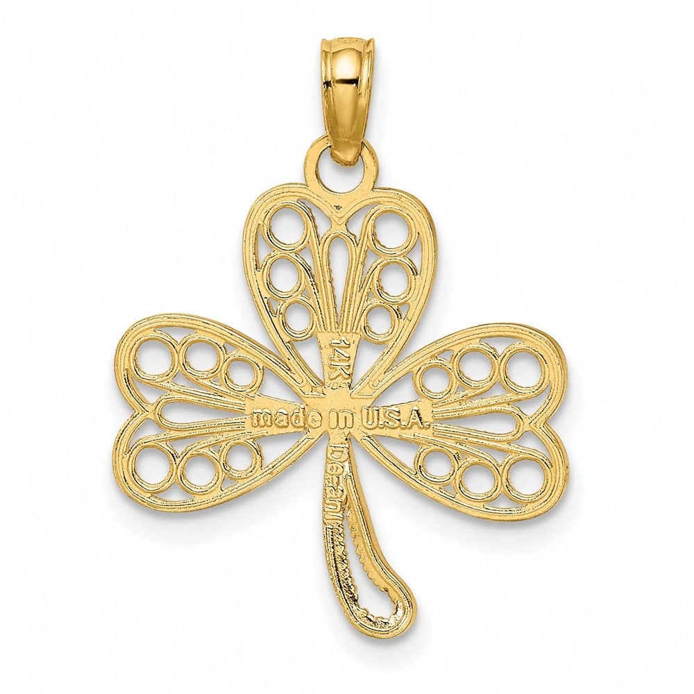 14k Yellow Gold Filigree 3-Leaf Clover Charm Pendant (L-0.88 Inch,W-0.73 Inch) 0.97 Gram