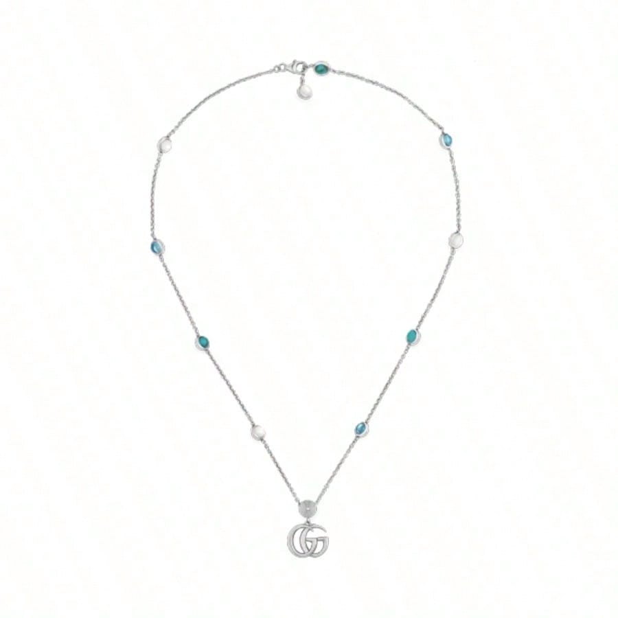 Gucci Gucci Mother-Of-Pearl And Topaz Double G Pendant Necklace 925 Silver Necklace For Women, Silver, Suitable For Daily Use In Spring, Summer, Autumn And Winter YBB527399001