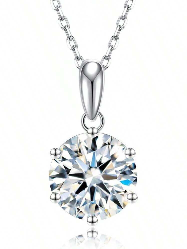 Moissanite Pendant Necklace In 925 Sterling Silver, 1-5CT