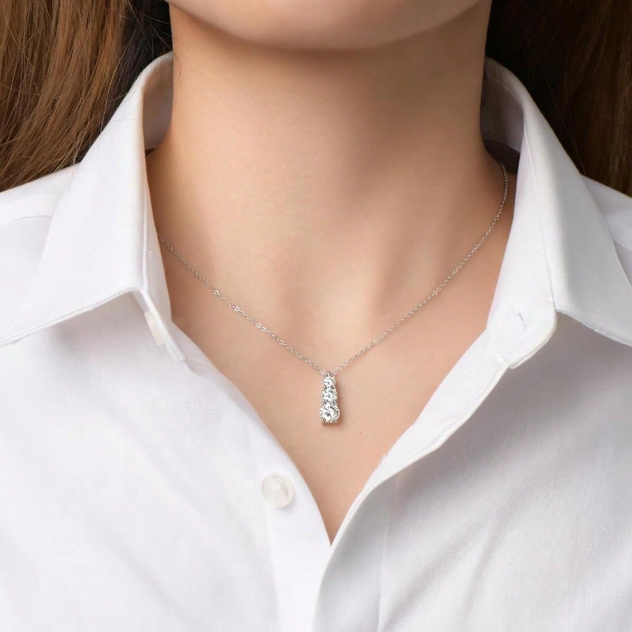 RK--Moissanite Pendant Necklace 925 Sterling Silver Necklaces For Women 3 Stone Pendant 18 To 20 Inch Jewelry Gifts