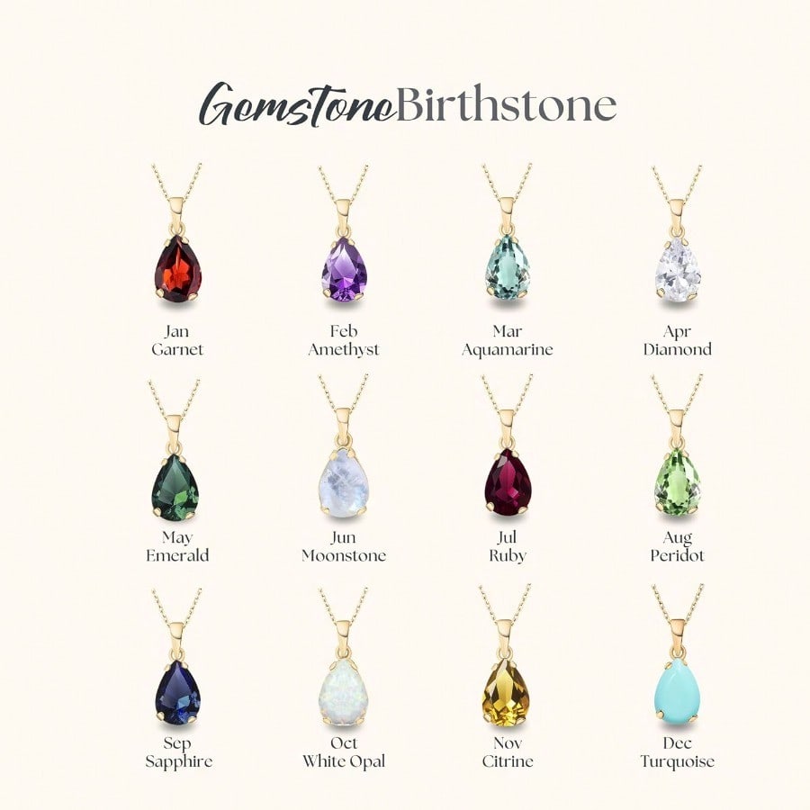 RK--14K Gold Plated Gemstone Necklace For Women Birthestone Teardrop Necklace Gold Jewelry For Women Dainty Gold Necklace Everyday Necklaces Gold Necklaces For Women