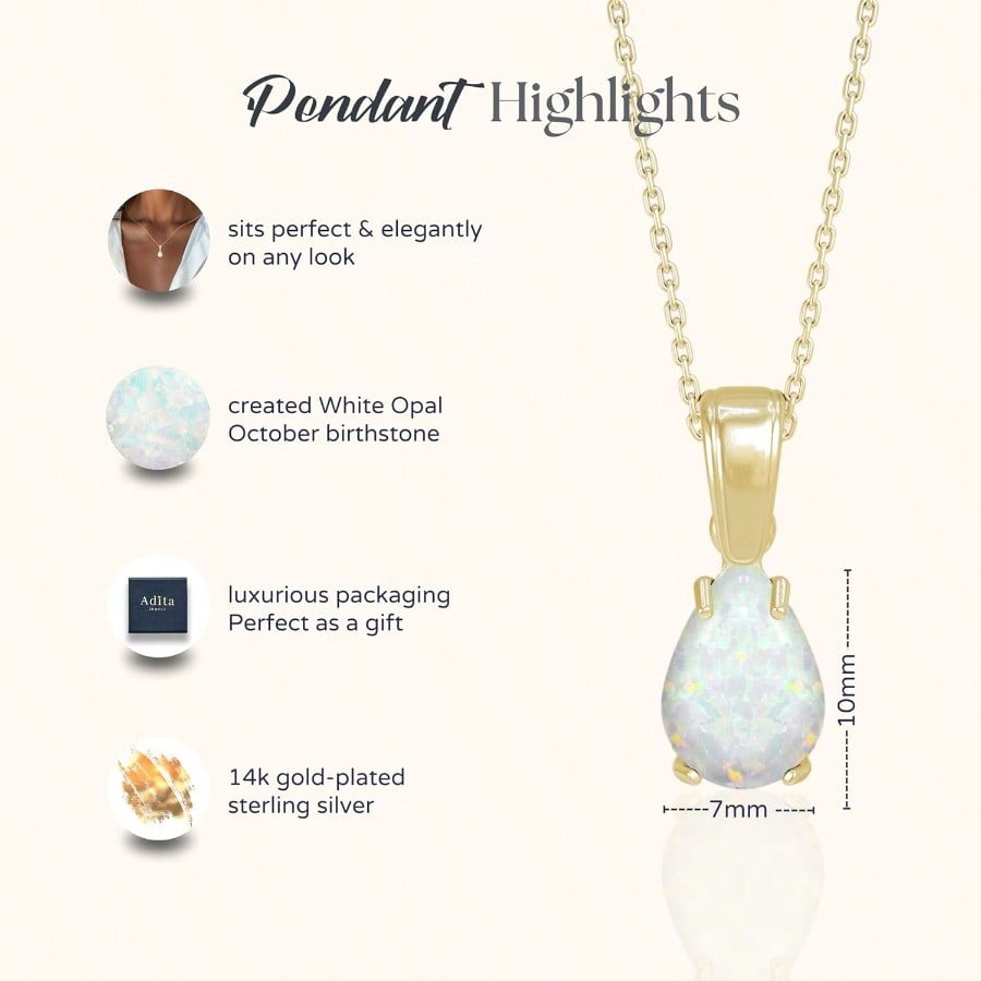 RK--14K Gold Plated Gemstone Necklace For Women Birthestone Teardrop Necklace Gold Jewelry For Women Dainty Gold Necklace Everyday Necklaces Gold Necklaces For Women