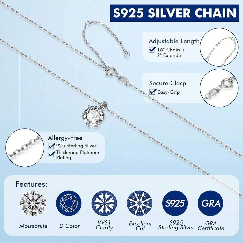 Moissanite Pendant Necklace In 925 Sterling Silver, 1-5CT