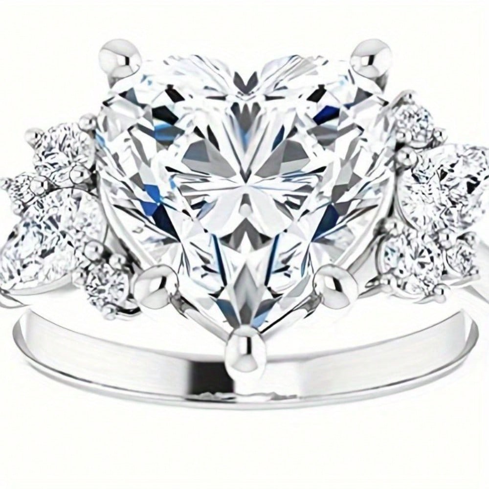 5CT Heart-Shaped Colorless Moissamite Engagement Ring, Wedding Bride Ring, Eternal Sterling 925 Silver Solid Anniversary Promise Ring